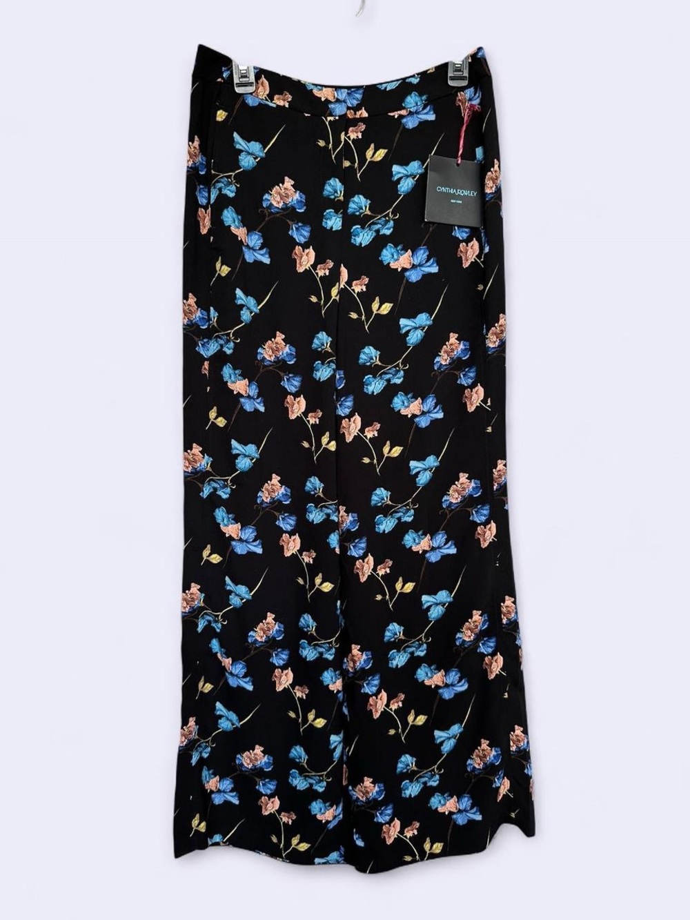 Cynthia Rowley Black floral wide leg trouser pants size 4